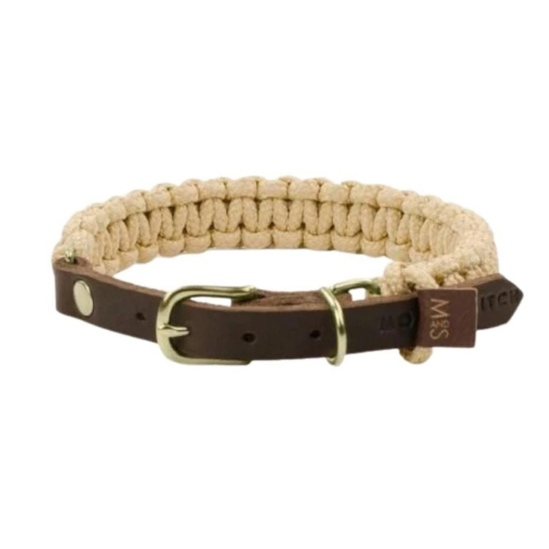 beiges Stoffhalsband mit Lederkordel für kleine Hunde