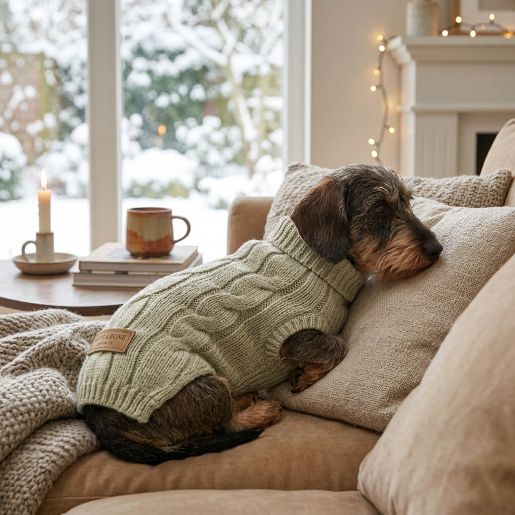 Warmer Winterpullover aus Wolle mit Dackelmotiv