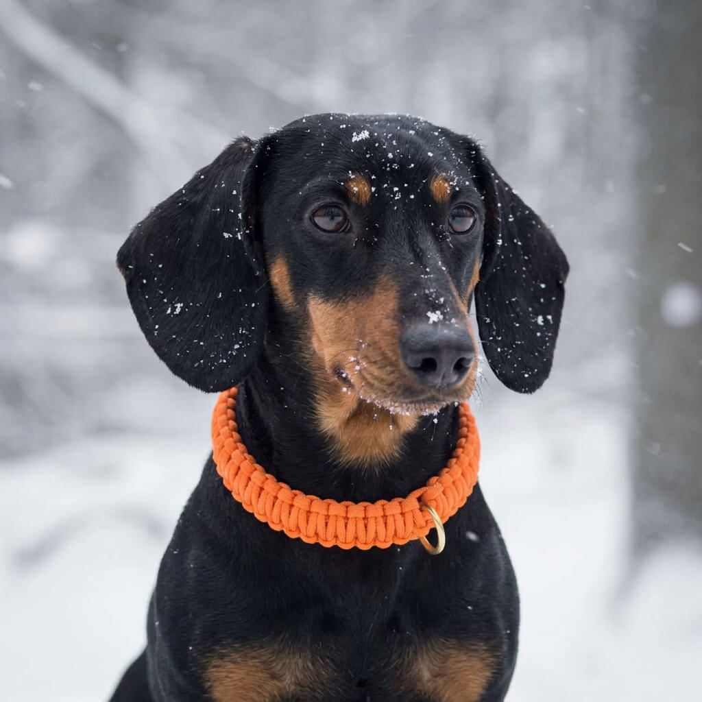 Dackel-Halsband aus Stoff und Leder in Kürbisorange