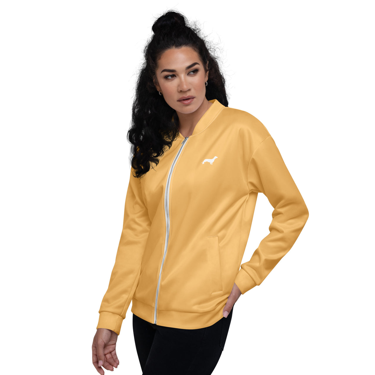 gelbe Bomberjacke mit Dackelmotiv