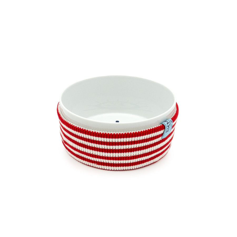 Bol à nourriture pour chien en porcelaine avec rayures rouges et blanches