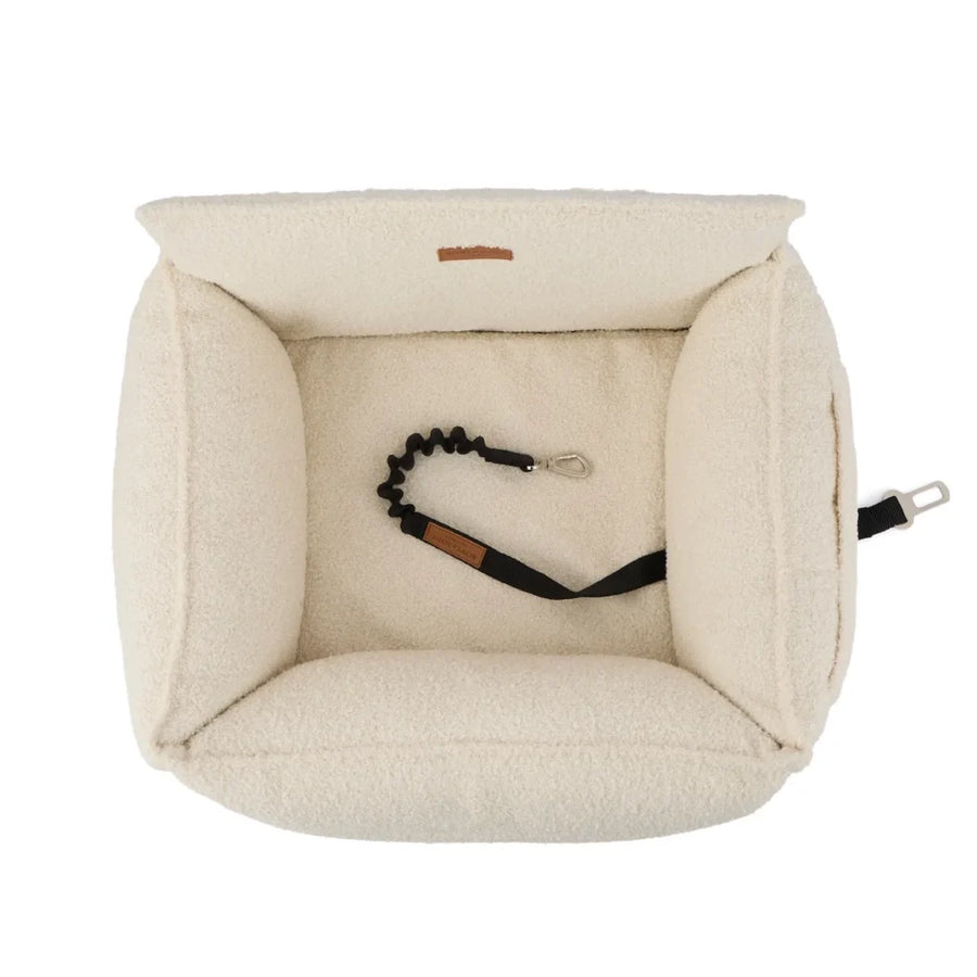 Couchage de voiture pour teckel en tissu bouclé crème