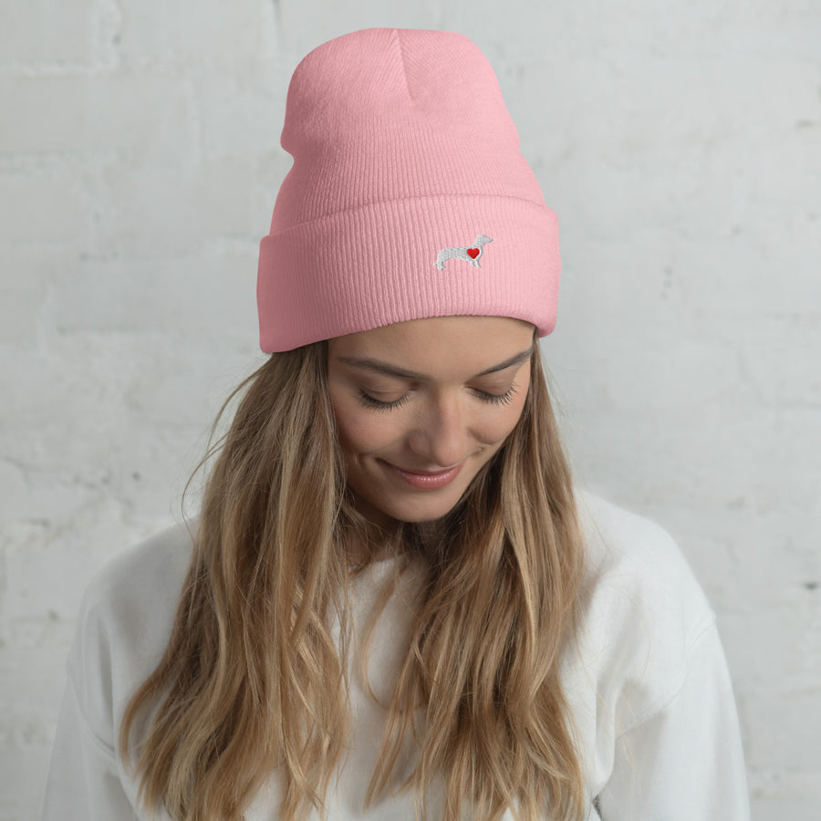 bonnet femme teckel rose avec coeur