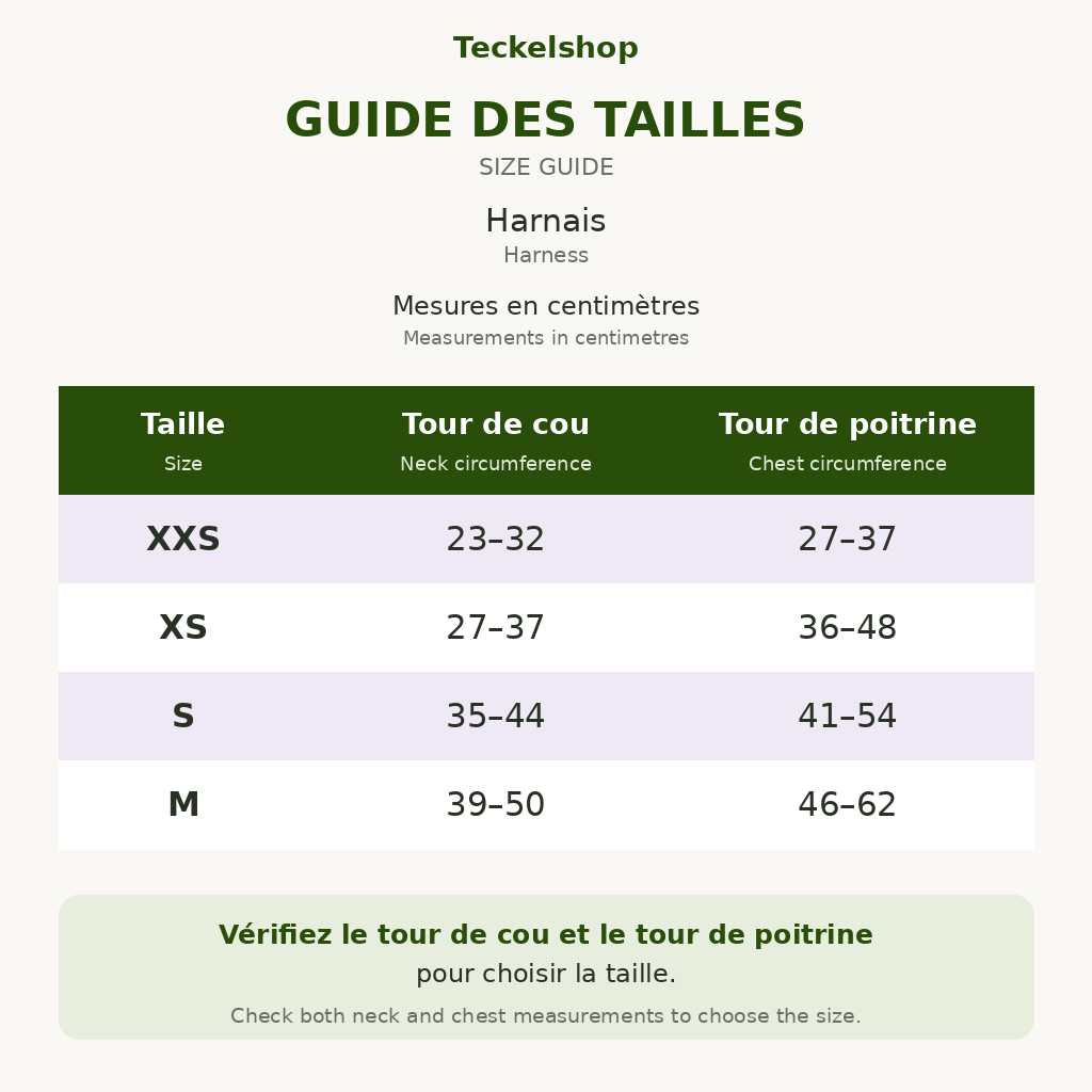 guide tailles harnais Arizona
