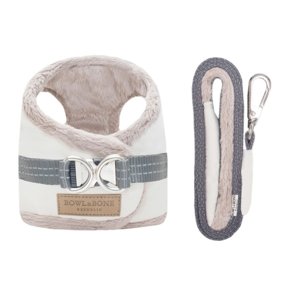harnais fourrure creme blanc chien teckel luxe