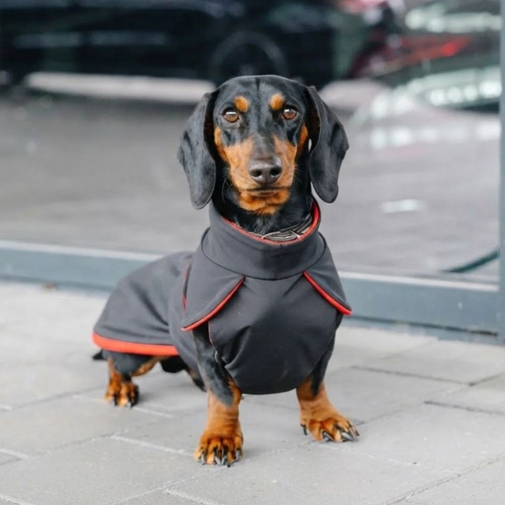impermeable parka teckel noir rouge