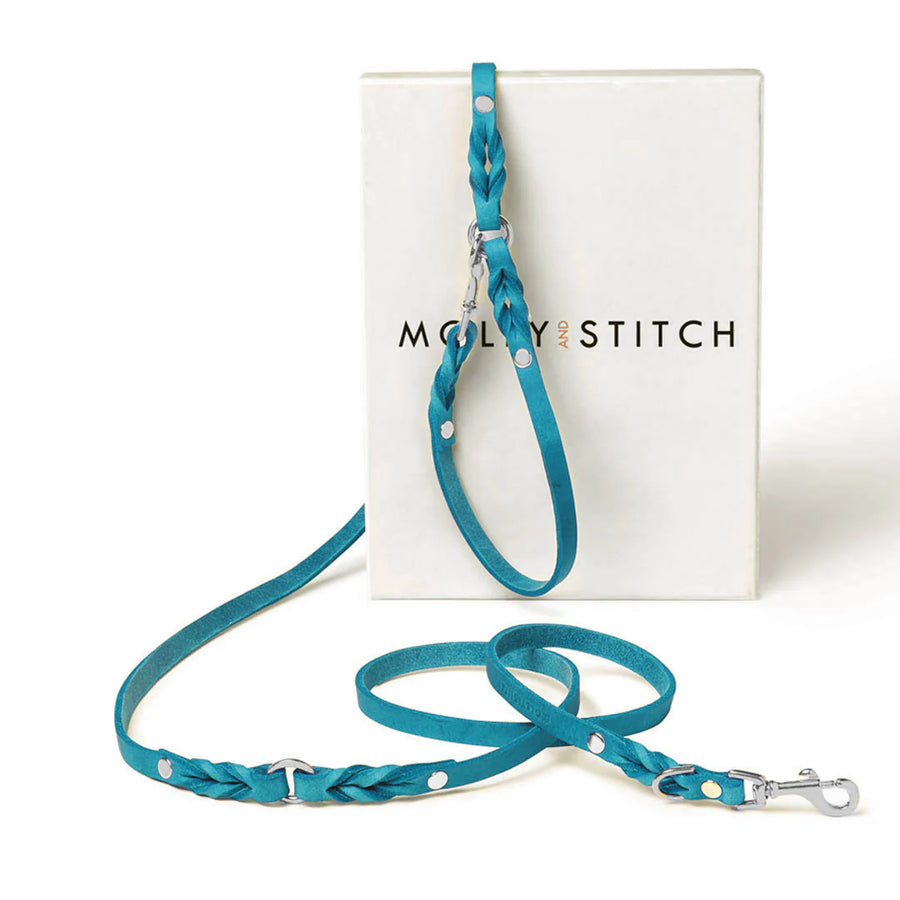 laisse chien longue reglable cuir bleu