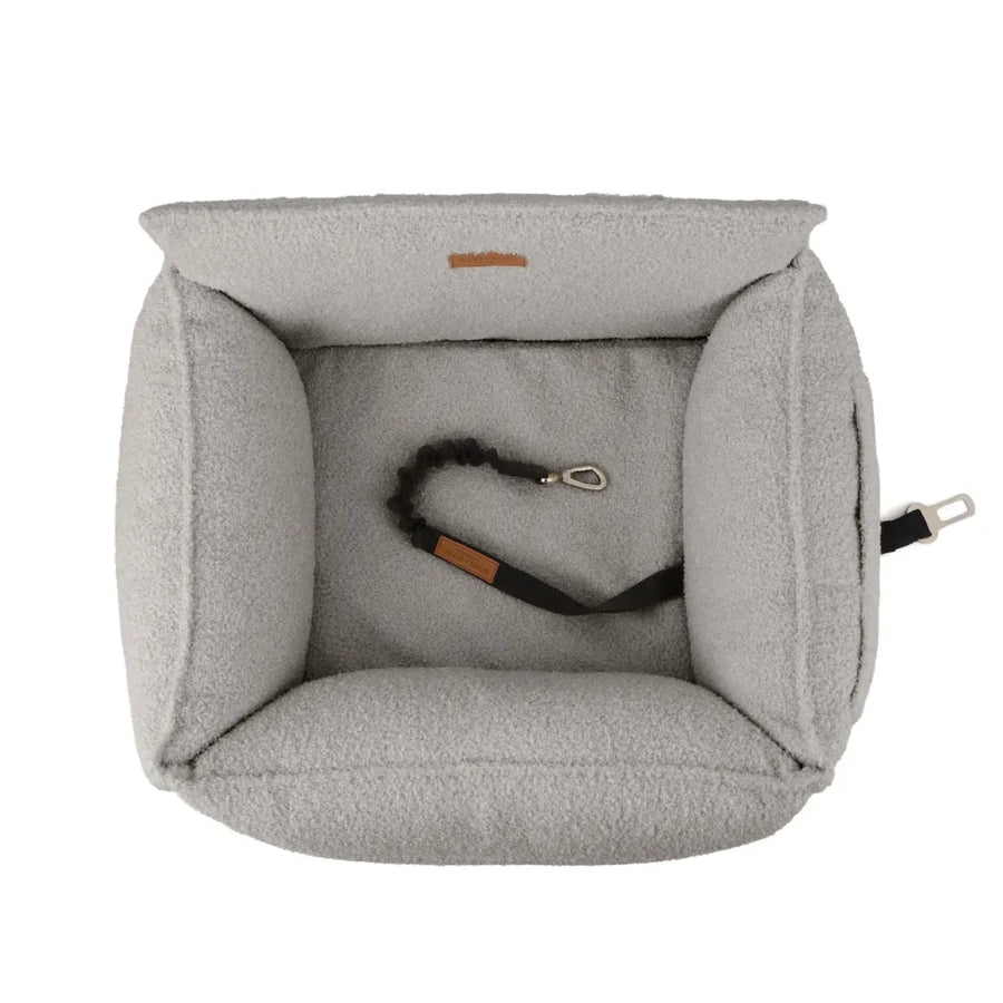 Panier auto pour teckel en tissu bouclé gris