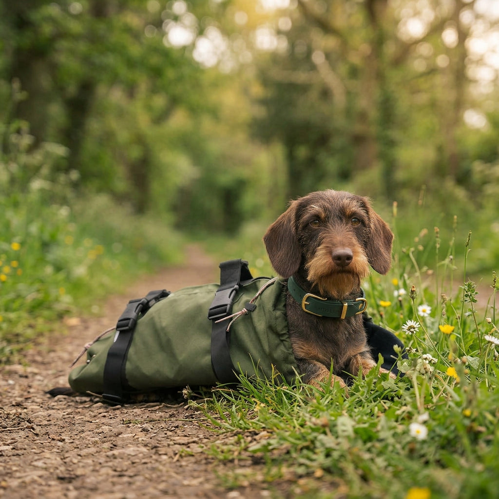 Transporttasche für Dackel, grün, aus Cordura