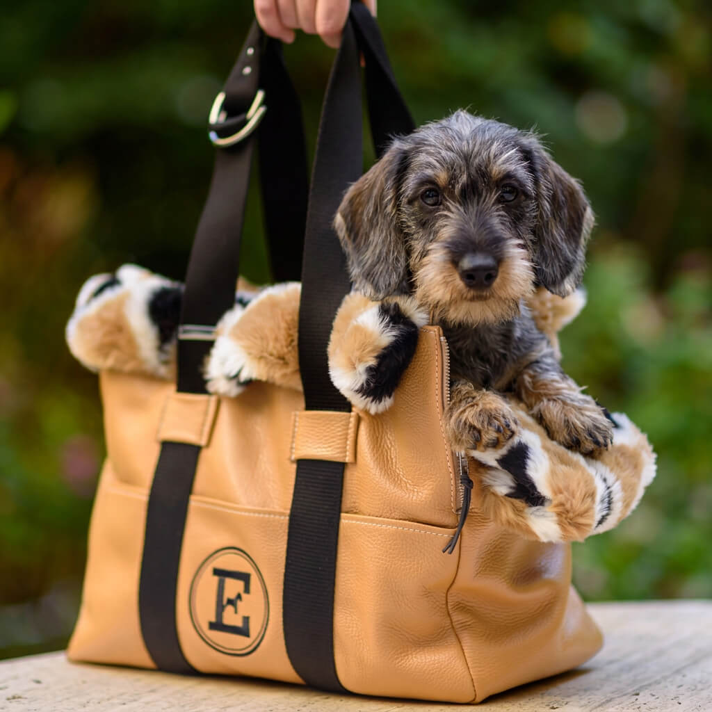 Luxus-Reisetasche aus Pelz für Dackel