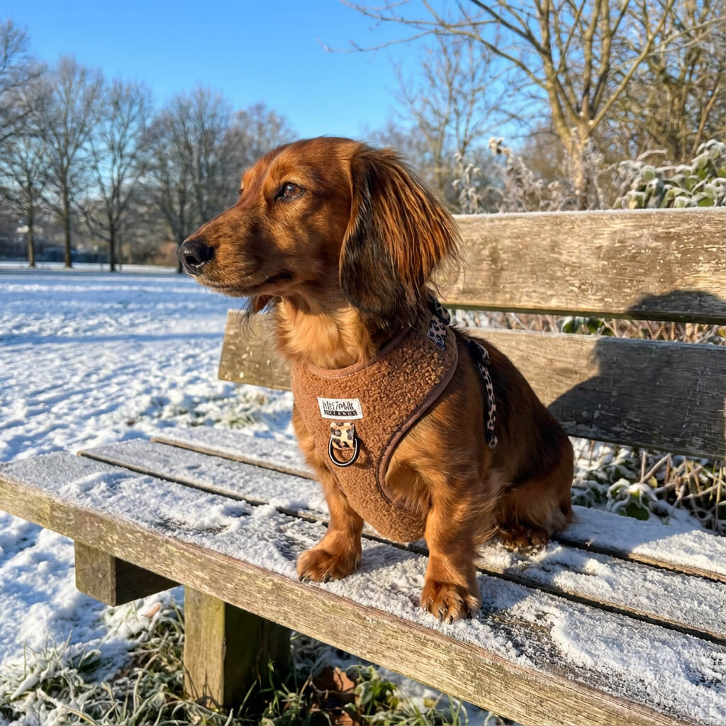 Spezieller Wintergeschirr für Dackel