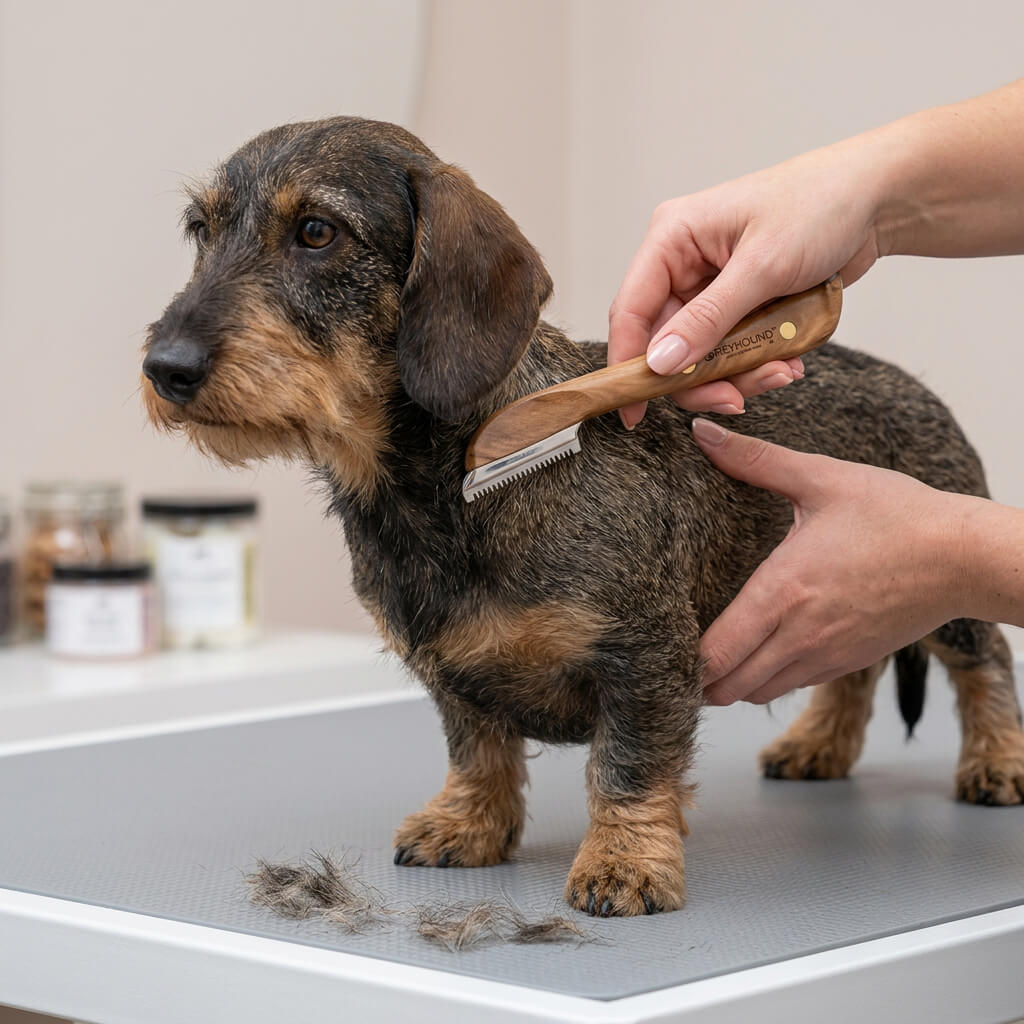Professioneller Trimmer für die Fellpflege von Rauhaardackeln