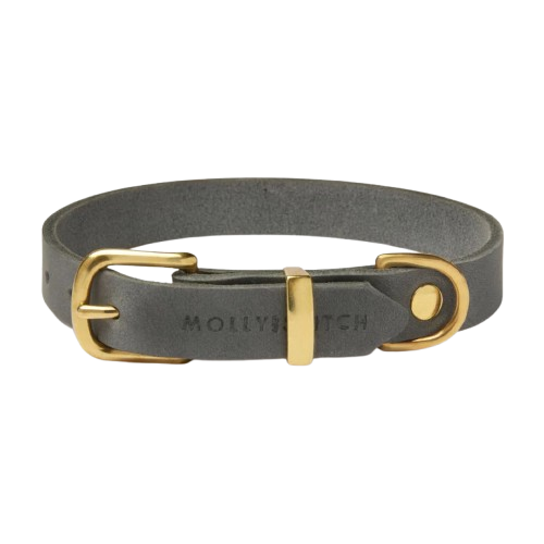 Luxuriöses Hundehalsband aus grauem Leder