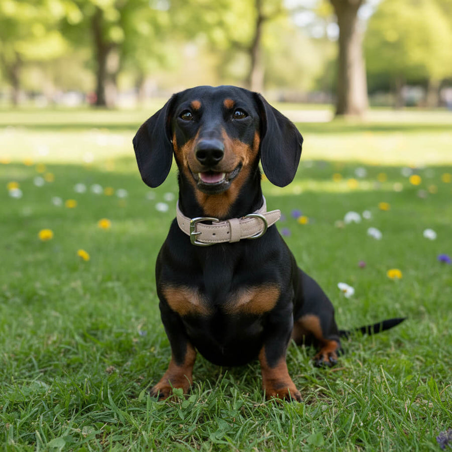 Halsband für Dackel aus italienischem Leder, rosa