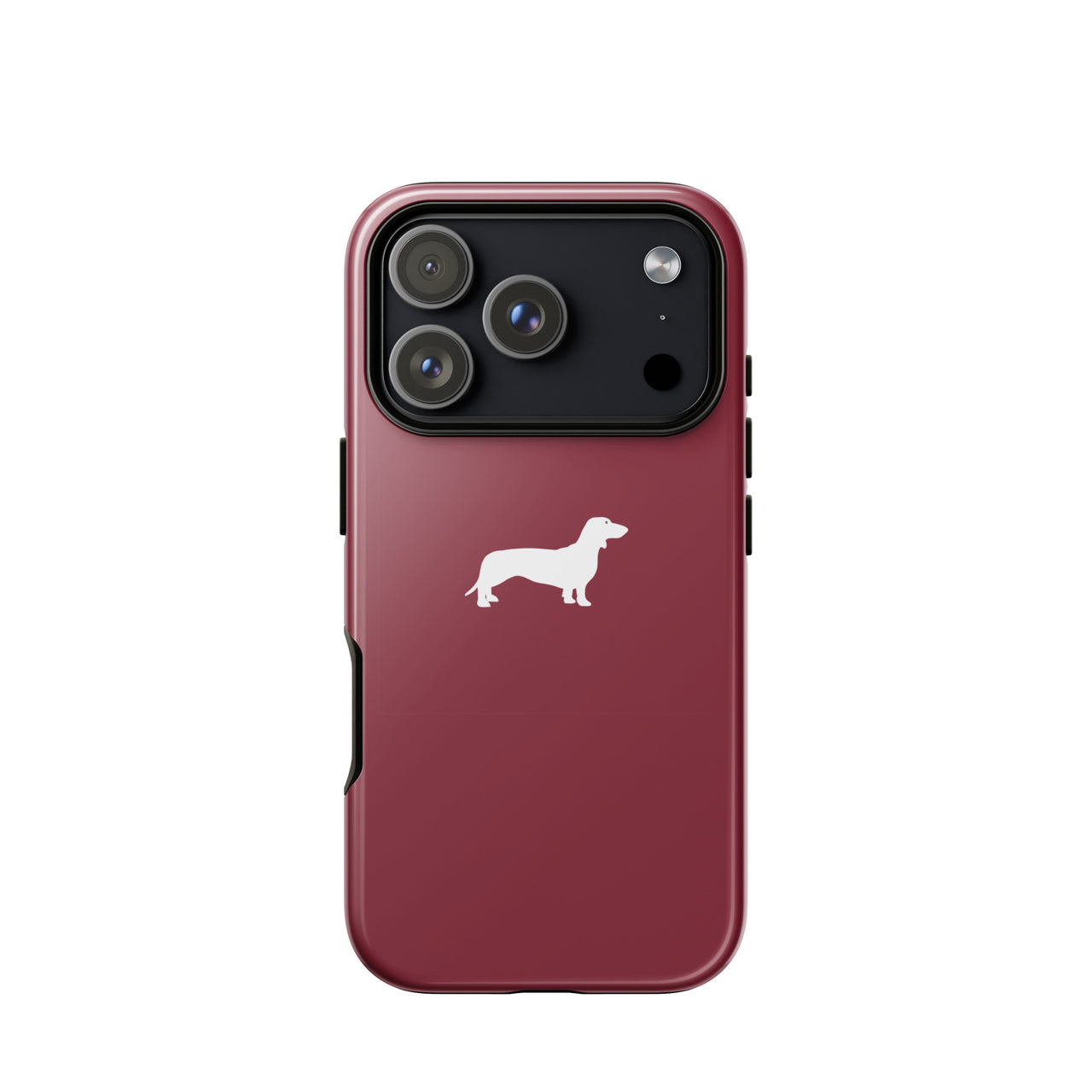 Robuste iPhone-Hülle in Bordeauxrot mit Dackelmotiv