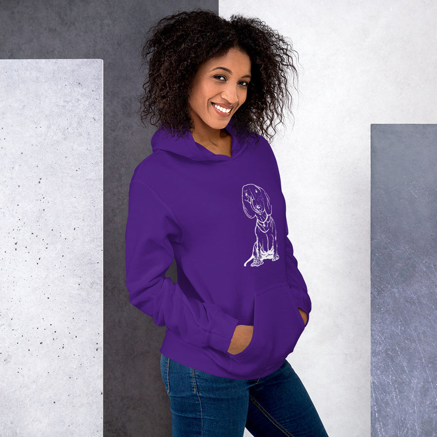 lila Hoodie mit Dackel-Motiv